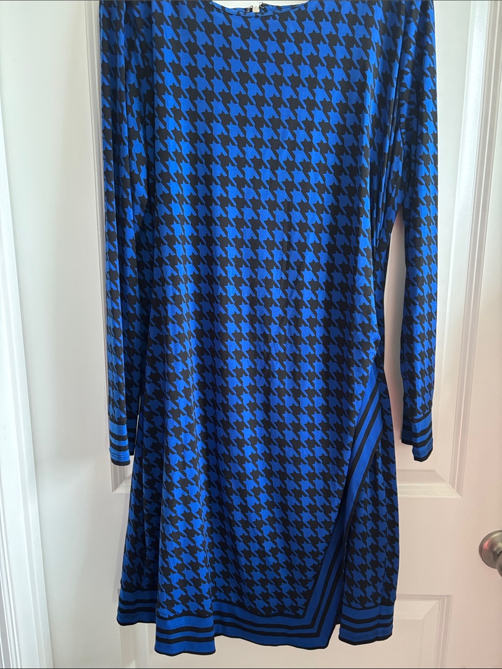 Blue and Black Houndstooth Long Sleeve Dress